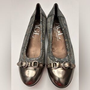 AGL Snakeprint Pewter Csp Toe  flats Size 37.5